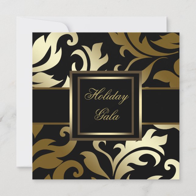 Elegante Black Gold Damask Party Einladungen (Vorderseite)