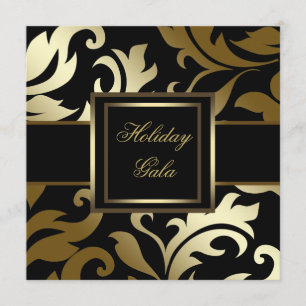 Elegante Black Gold Damask Party Einladungen