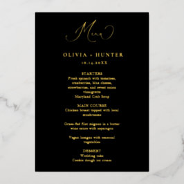 Elegante Black & Gold Dinner Menü Cards Folieneinladung