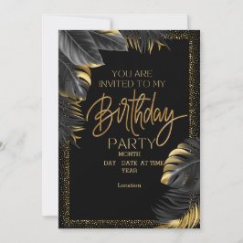 Elegante Black & Gold Einladung zum Geburtstag