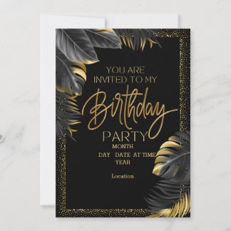 Elegante Black & Gold Einladung zum Geburtstag