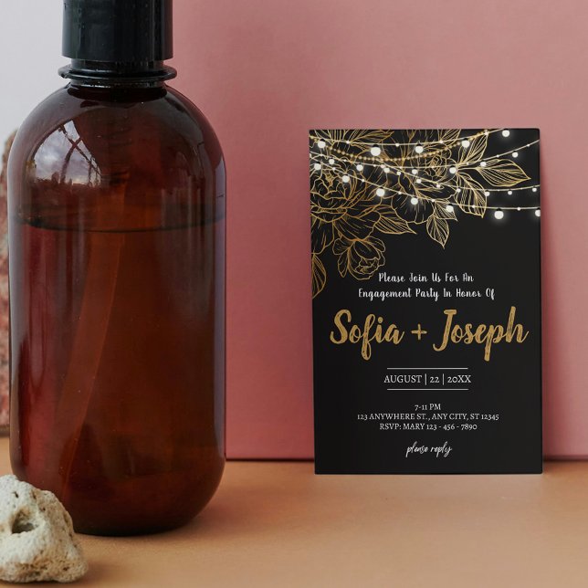 Elegante Black Gold-Engagement-Party einladen Einladung (Von Creator hochgeladen)