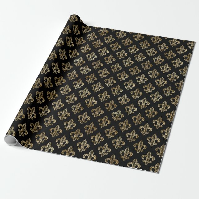 Elegante Black Gold Floral Lilie Birthday Geschenkpapier (Ungerollt)