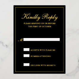 Elegante Black Gold Foil Formal Wedding RSVP Card Folie Einladungspostkarte