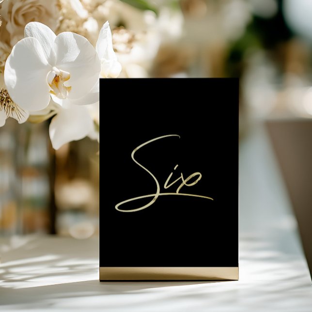 Elegante Black & Gold Foil Hochzeit Tischnummer (Elegant Black & Gold Foil Wedding Table Number. Please note: Metal block stand is not included. )