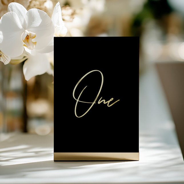 Elegante Black & Gold Foil Hochzeit Tischnummer (Elegant Black & Gold Foil Wedding Table Number. Please note: Metal block stand is not included. )