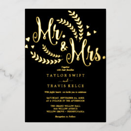 Elegante Black & Gold Foil Mr & Mrs. Wedding Folieneinladung