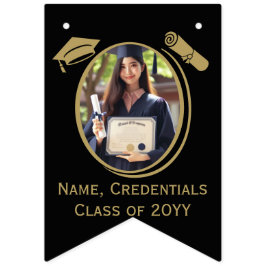 Elegante Black, Gold Foto Graduation Cap, Diploma Wimpelkette