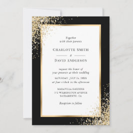 Elegante Black Gold Frame Confetti Wedding Einladung