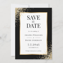 Elegante Black Gold Frame Confetti Wedding Save The Date