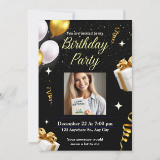 Elegante Black Gold Geburtstagsparty Einladungskar Einladung
