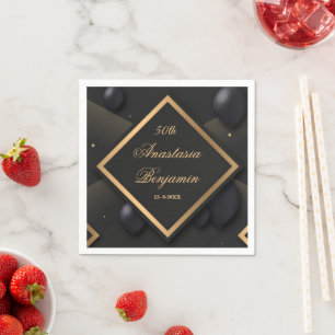 Elegante Black Gold Geometric Geburtstagsparty Serviette