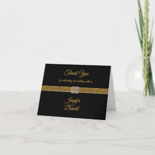 Elegante Black Gold Glitzer Brooch Dankeskarte