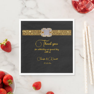 Elegante Black Gold Glitzer Brooch Serviette