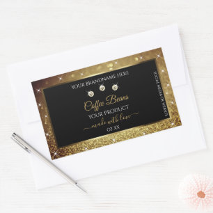 Elegante Black Gold Glitzer Produktmarken Juwelen Rechteckiger Aufkleber