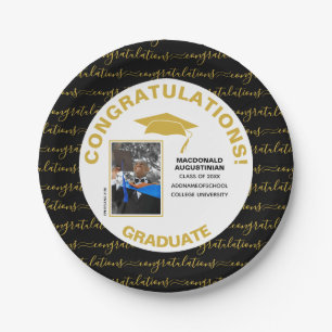 Elegante Black Gold Graduate Foto Paper Teller