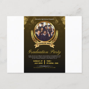 Elegante Black & Gold Graduation Party Einladung. Einladungspostkarte