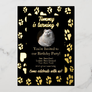 Elegante Black & Gold Haustiere Einladung zum Gebu