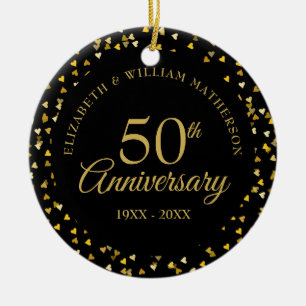 Elegante Black Gold Hearts zum 50-jährigen Jubiläu Keramik Ornament