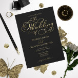 Elegante Black Gold Imitate Foil Script Wedding Einladung<br><div class="desc">Elegante Black Gold Foil Script Einladung zur Hochzeit</div>