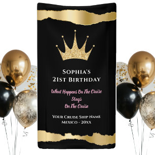 Elegante Black Gold Kreuzfahrt Geburtstag Banner