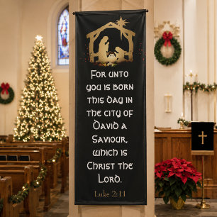 Elegante Black & Gold Krippe Weihnachten Banner