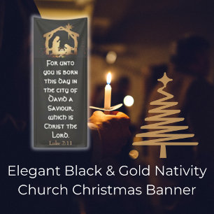 Elegante Black & Gold Krippe Weihnachten Banner