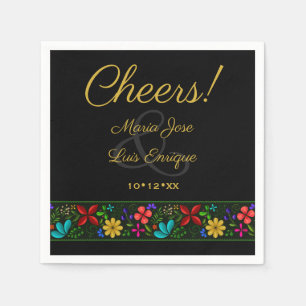 Elegante Black Gold Latin American Floral Wedding Serviette