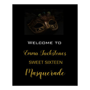 Elegante Black & Gold Masquerade Geburtstag Willko Poster