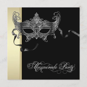 Elegante Black Gold Masquerade Party Einladungen