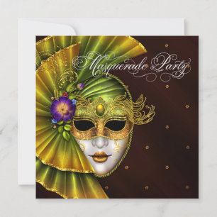 Elegante Black Gold Masquerade Party Einladungen
