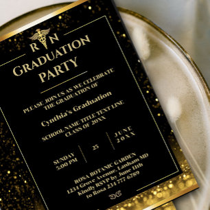 Elegante Black & Gold Medical Graduation Party Einladung