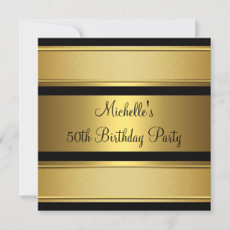 Elegante Black & Gold Metal 50. Geburtstagsparty Einladung