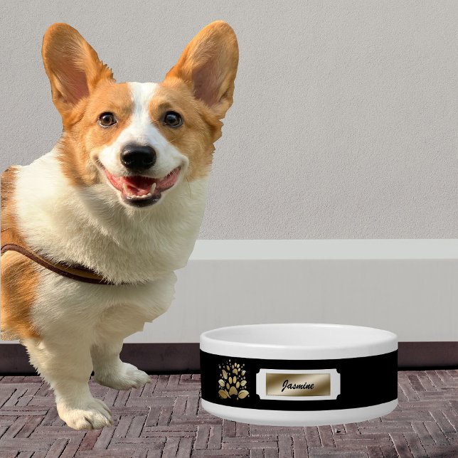 Elegante Black & Gold Mit Monogramm Name Dog Bowl Napf (Von Creator hochgeladen)