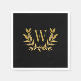 Elegante Black Gold Moderne Monogram Wedding Serviette