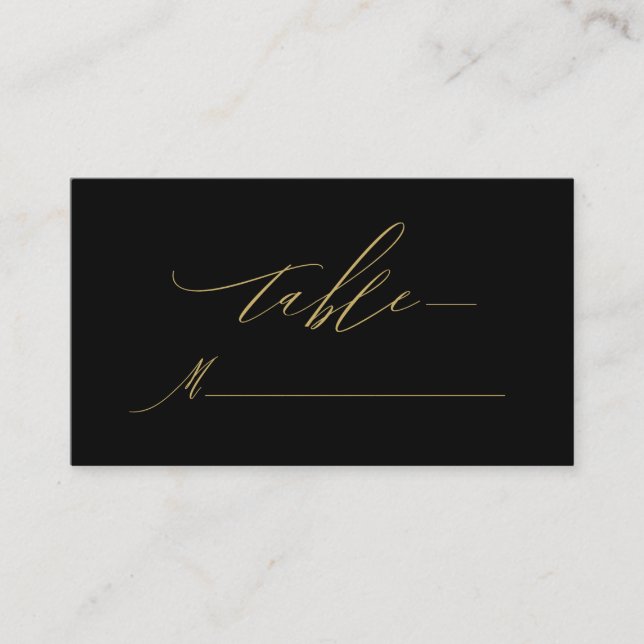 Elegante Black Gold Moderne Script Monogram Weddin Platzkarte (Vorderseite)