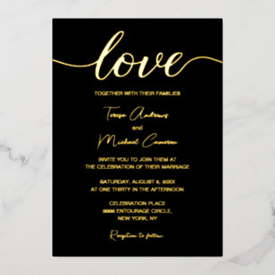 Elegante Black Gold Moderne Typografie Liebe Skrip Folieneinladung
