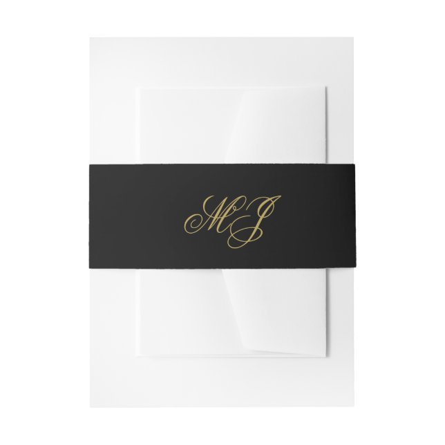Elegante Black Gold Monogram Calligrafy Initials Einladungsbanderole (Vorderseite Beispiel)