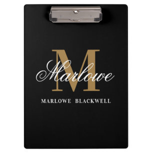 Elegante Black Gold Monogram Calligraphie Klemmbrett