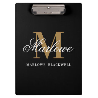 Elegante Black Gold Monogram Calligraphie Klemmbrett
