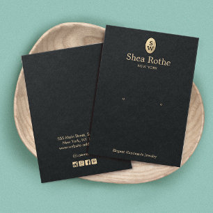 Elegante Black Gold Monogram Earring Display Card