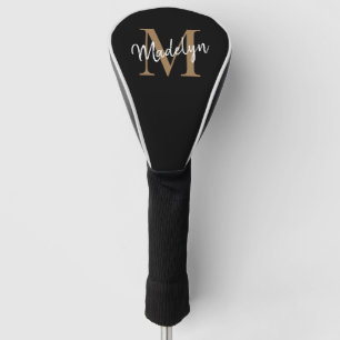 Elegante Black Gold Monogram Feminine Script Name Golf Headcover