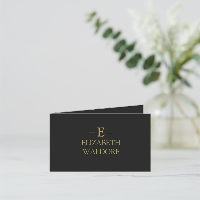 Elegante Black & Gold Monogram Folded Loyalty Card Treuekarte (Vorderseite)