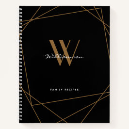 Elegante Black Gold Monogram Name Family Rezept Notizbuch