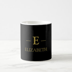 Elegante Black & Gold Monogram Name Tasse