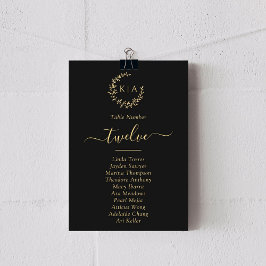 Elegante Black & Gold Monogram Wreath Wedding Card Einladung