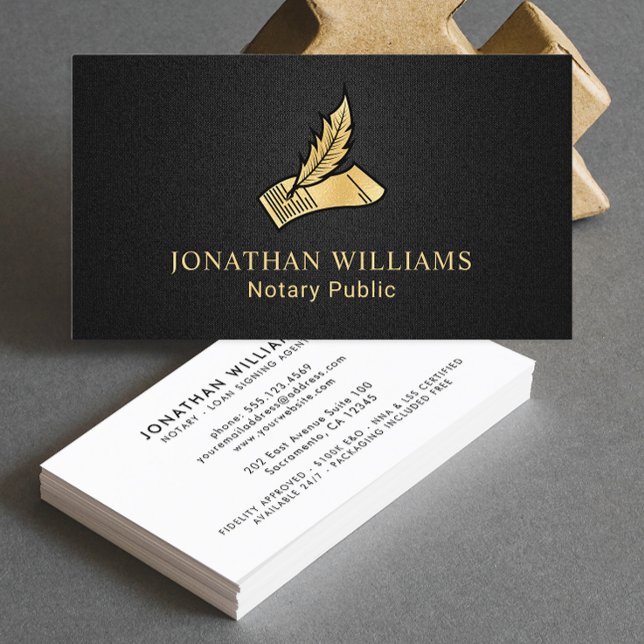 Elegante Black & Gold Notary Public Visitenkarte (Von Creator hochgeladen)