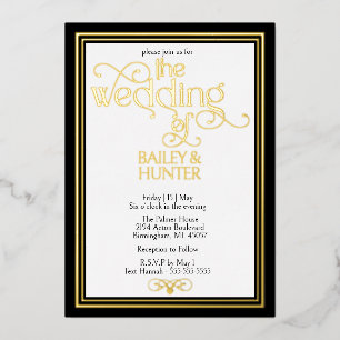 Elegante Black Gold OrnateTypografy Wedding Folieneinladung