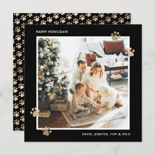 Elegante Black Gold Paw Foto Happy Howlidays Feiertagskarte