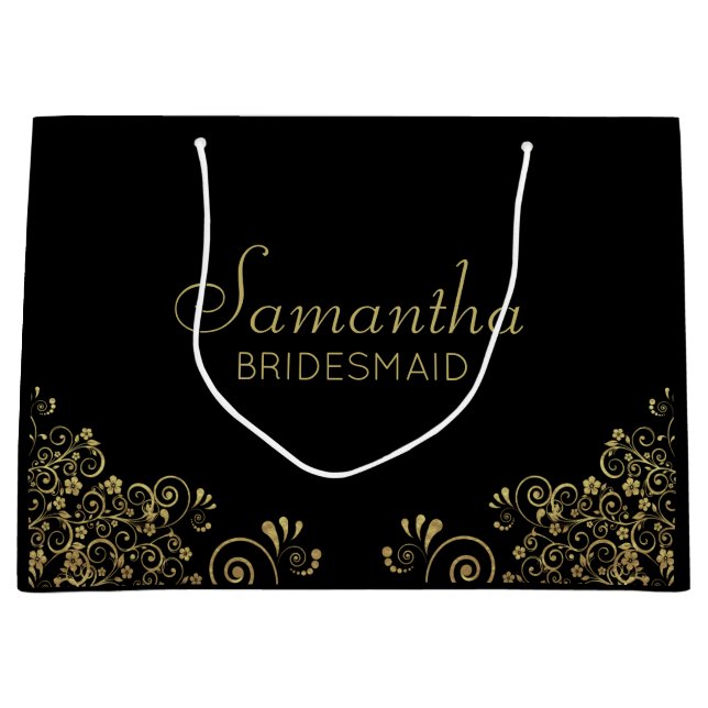 Elegante Black Gold Personalisiert Bridesmaid Große Geschenktüte (Vorderseite)